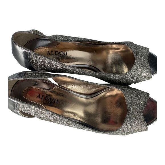 Alfani Fairfax Peep Toe Silver Platino Glitter High Heels - Picture 6 of 8